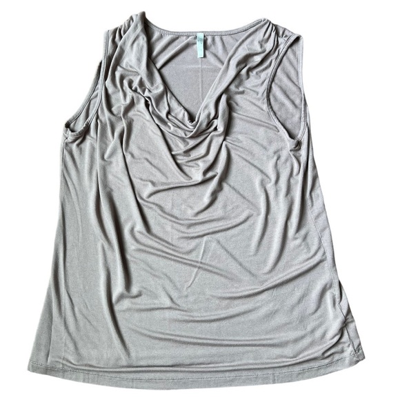 Eimin Draped Cowl Neck Sleeveless Jersey Stretch Taupe Blouse 2XL - Picture 10 of 10